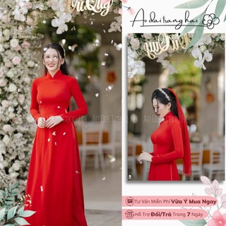 Áo dài đỏ cô dâu ăn hỏi, cổ truyền thống đính hạt pha lê lấp lánh đẹp-Trang Hải