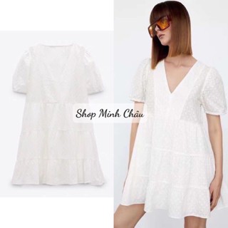(Sẵn) Váy baby doll trắng thêu đục lỗ Zaraaa