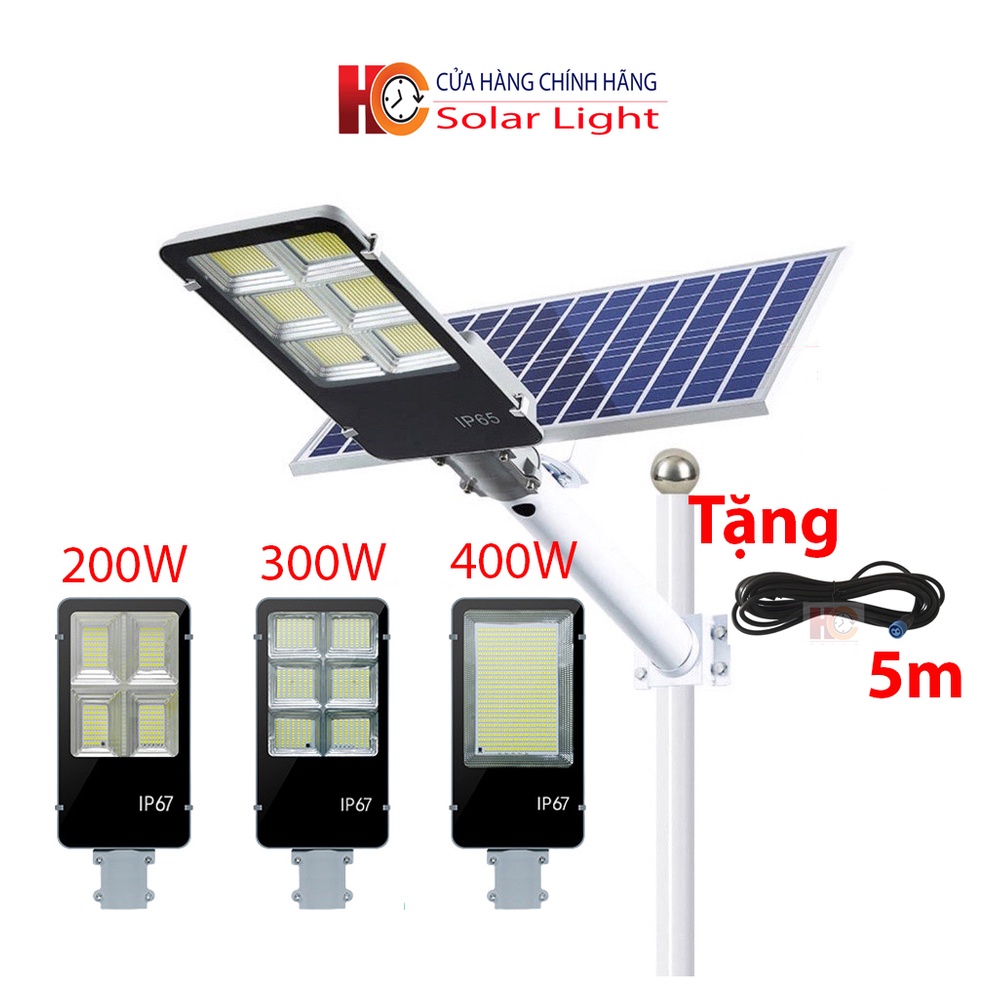 Đèn năng lượng mặt trời bàn chải HC Solar light 500W, 400W, 300W & 200W Vỏ nhôm, đèn Led , Tấm pin rời, Ánh sáng trắng