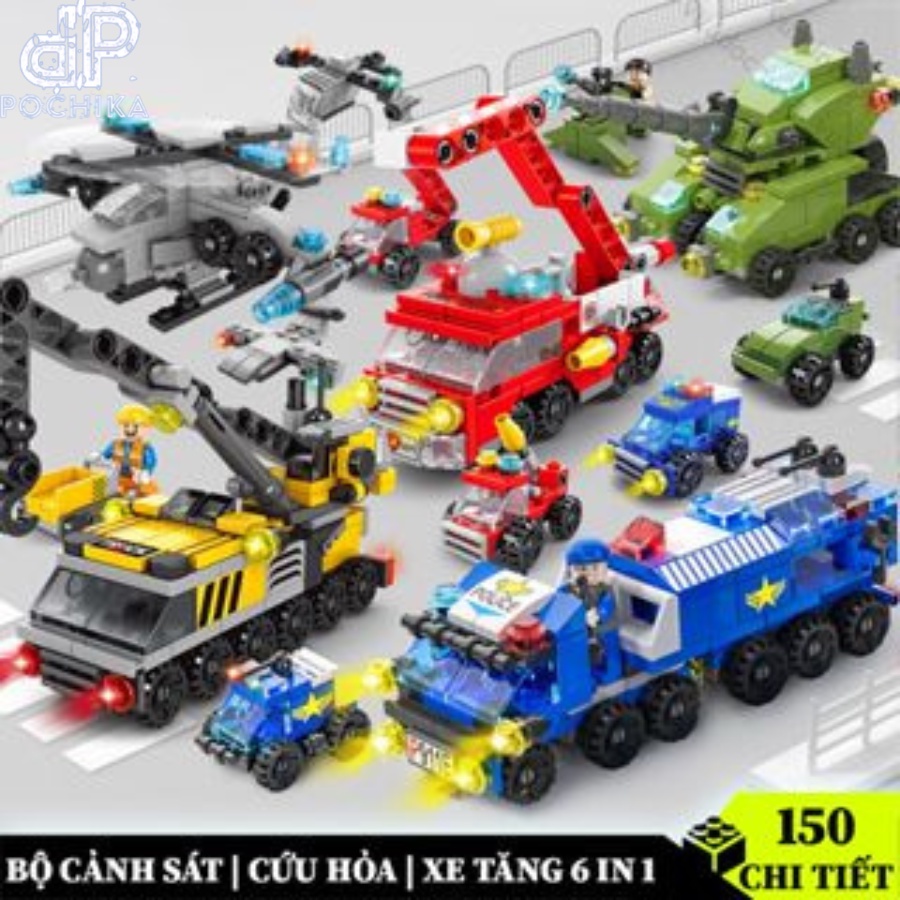 Mô hình lắp ráp 3D mini 6 trong 1 mô hình Cảnh Sát / Cứu Hỏa / Máy Bay / Tàu Chiến / Cứu Thương - Bộ đồ chơi 3D cho bé
