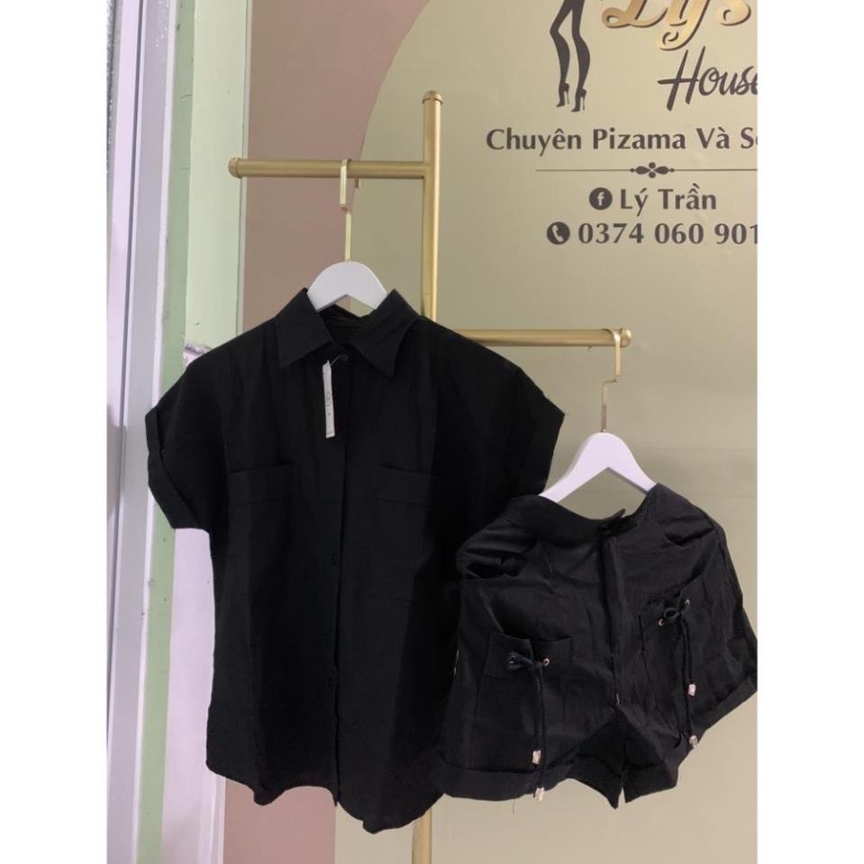 Set bộ siêu phẩm chất liệu đũi áo sơ mi kèm quần sọt có dây rút 2 túi