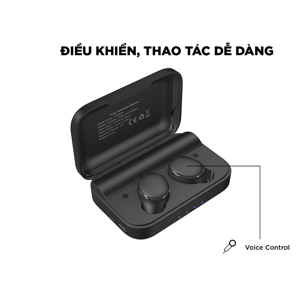 Tai nghe True Wireless Energizer UB2608 - kèm hộp sạc di động 2600mAh, chống thấm nước IPX4 - Hàng Chính Hãng