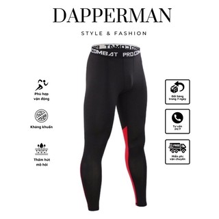 Quần Legging nam Pro Combat dài hoạ tiết đỏ - Quần giữ nhiệt thể thao chuyên tập Gym DAPPERMAN