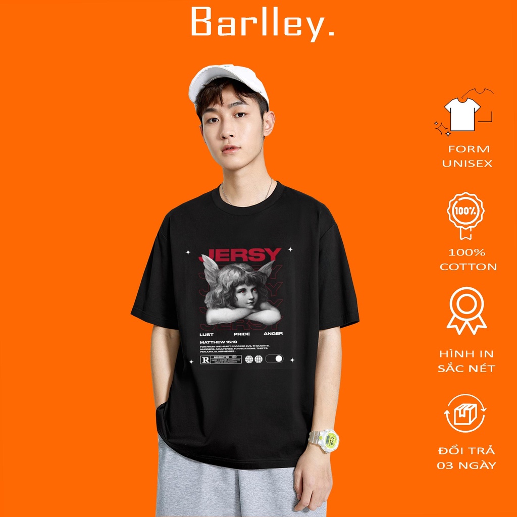 Áo thun nam nữ form rộng đẹp tay lỡ kiểu hàn quốc chất vải cotton mềm mịn BARLLEY in hoạ tiết BSW-199