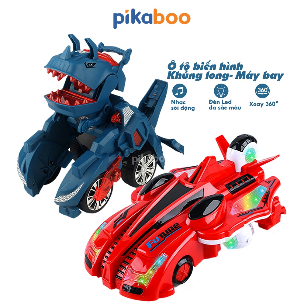 Đồ chơi ô tô biến hình khủng long cao cấp Pikaboo có đèn sắc màu, nhạc sôi động, chất liệu an toàn