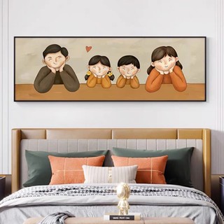Tranh canvas treo tường gia đình hạnh phúc bố mẹ và 2 con khổ ngang - 120 x 40 cm