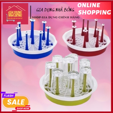 Khay Úp Ly, Giá Úp Cốc nhựa 2 lớp - Giá úp cốc hình bông hoa có khay hứng nước