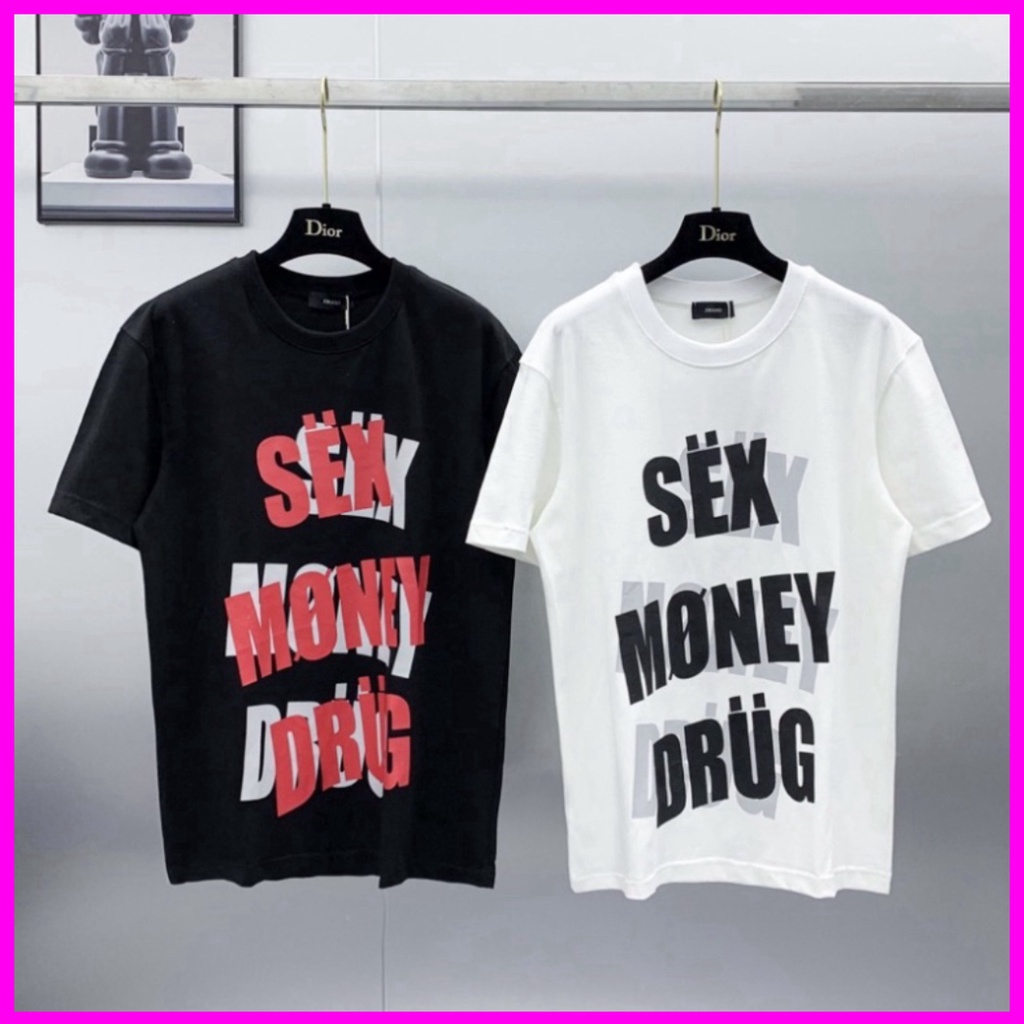 Áo phông nam nữ Premium Cotton in nổi chữ Sex Money Drug bóng mờ cổ bo dày dặn phong cách streetwear Giá sinh viên