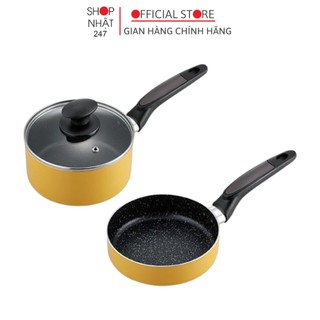 Set 2 nồi chảo KOKUBO KAKUSE 16cm kèm nắp đậy dùng được bếp từ màu vàng Nhật Bản