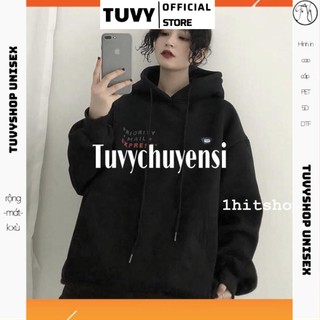 Áo Hoodie nữ TUVY Form Unisex Nam Nữ Mặc Vải Nỉ Bông Cotton Ngoại Dày Ấm Áo Hình MAIL Lá Thư Đen,Be