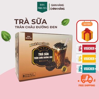 Trà sữa trân châu đường đen ban milk tea tự pha, kèm gói trân châu, 1 hộp 8 gói trà, 8 gói trân châu