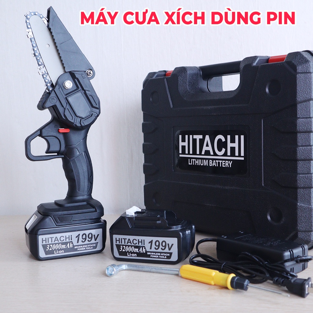 Máy cưa xích cầm tay Hitachi 199V 2 PIN 10 cell - Máy cưa mini Hitachi - Lõi đồng 100% - máy cưa gỗ