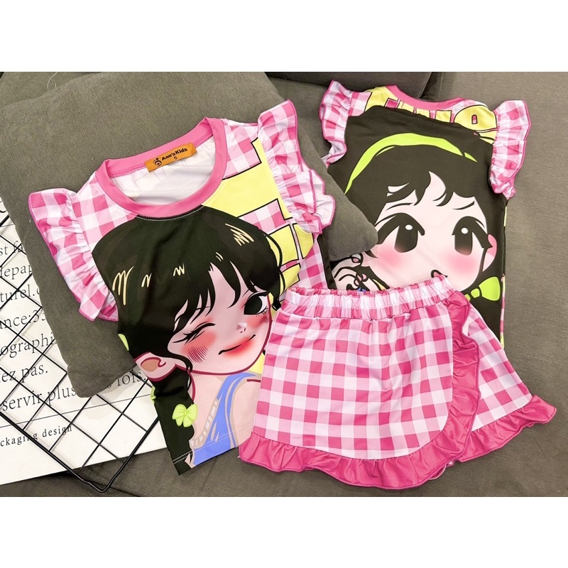 18-33kg | 023.Bộ sọt bé gái GIẢ VÁY tay cánh tiên, thun lạnh loại 1