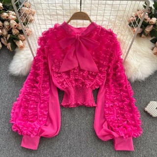 Áo kiểu áo sơmi cột nơ tay phồng xinh xắn