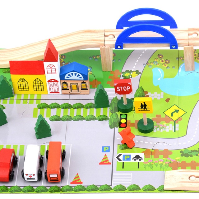 Đồ chơi gỗ thông minh cho bé trai, lắp ghép mô hình giao thông thành phố cho trẻ em