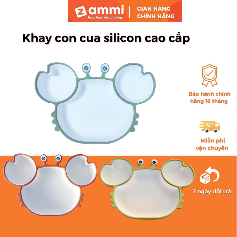 Khay ăn dặm silicon hình con cua cực kì đáng yêu có hút chân không dành cho bé ăn dặm Zammi Phân Phối Chính Hãng