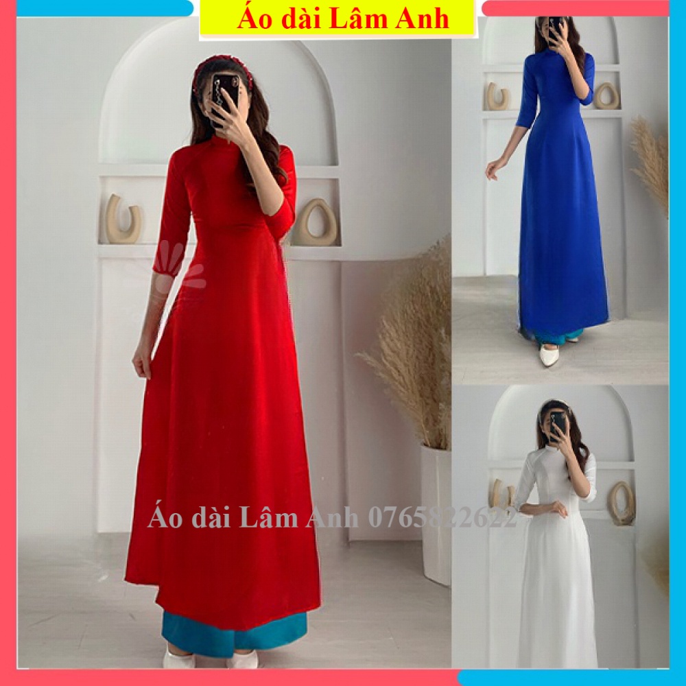 Áo dài truyền thống trơn nhiều màu thiết kế cổ vuông tay lỡ 2 tà lụa Tây Thi cao cấp co giãn 4 chiều,mềm,mịn, bay tà