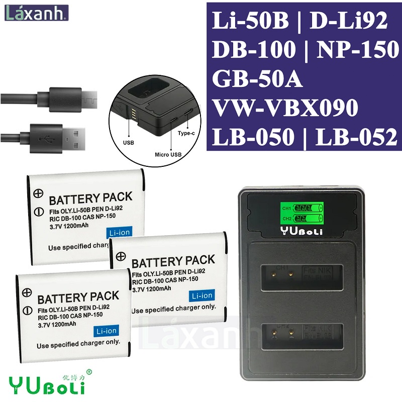 Li-50B D-Li92 DB-100 NP-150 Ricoh và Olympus | Pin sạc máy ảnh Olympus Li50 Li-50C Ricoh DB100 Pentax D-BC92 K-BC92