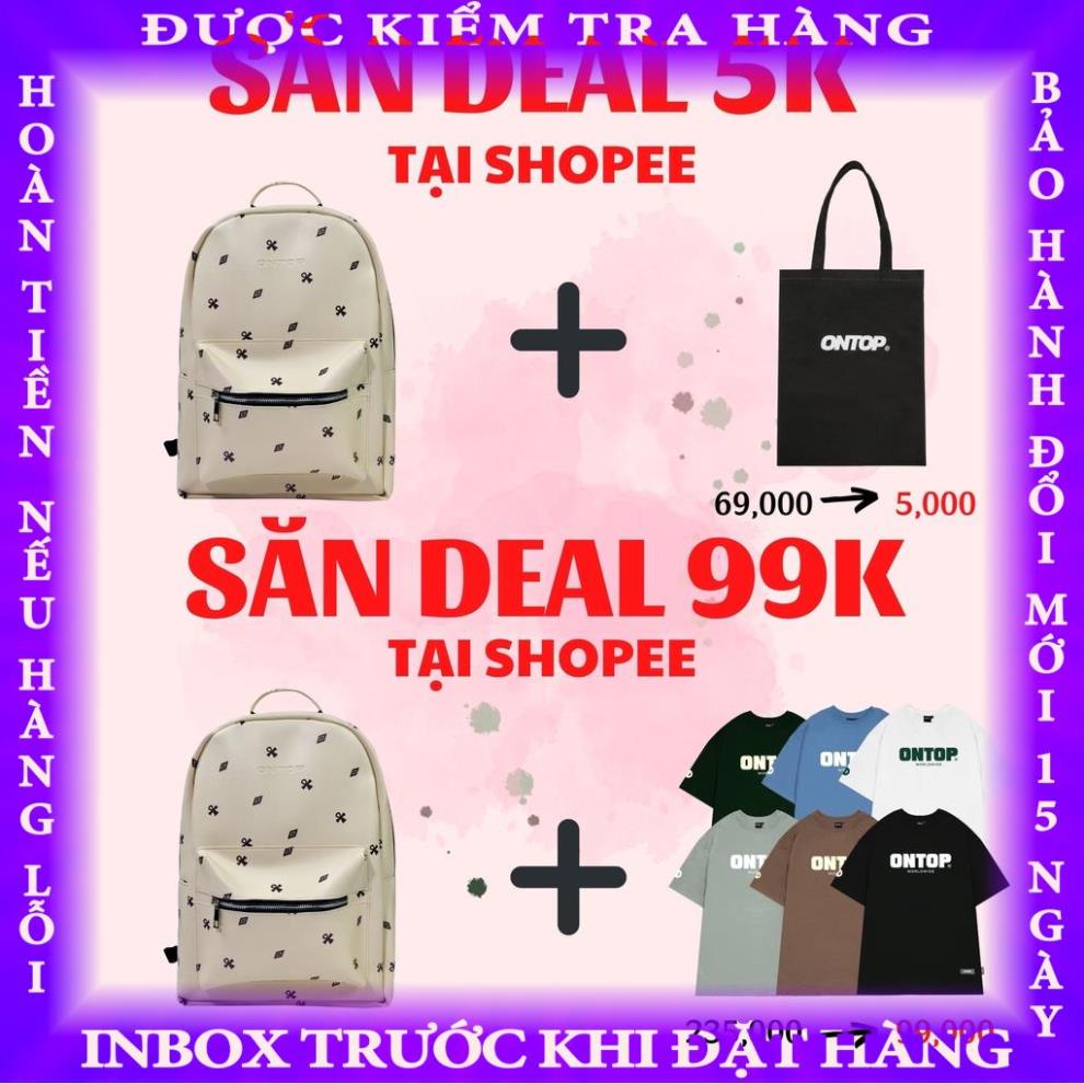 Balo nữ đi học thời trang ONTOP màu kem, có họa tiết, nhiều ngăn - Level Backpack O-P10-K tudoosl