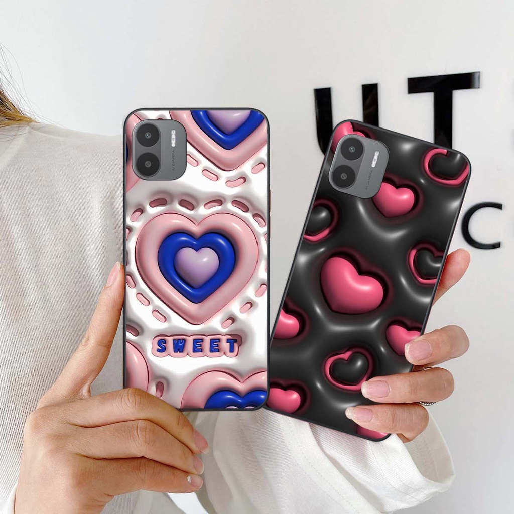Ốp lưng Xiaomi Redmi A1 hình in 3D gấu nâu cute, trái tim kẹo dễ thương, rẻ bền đẹp