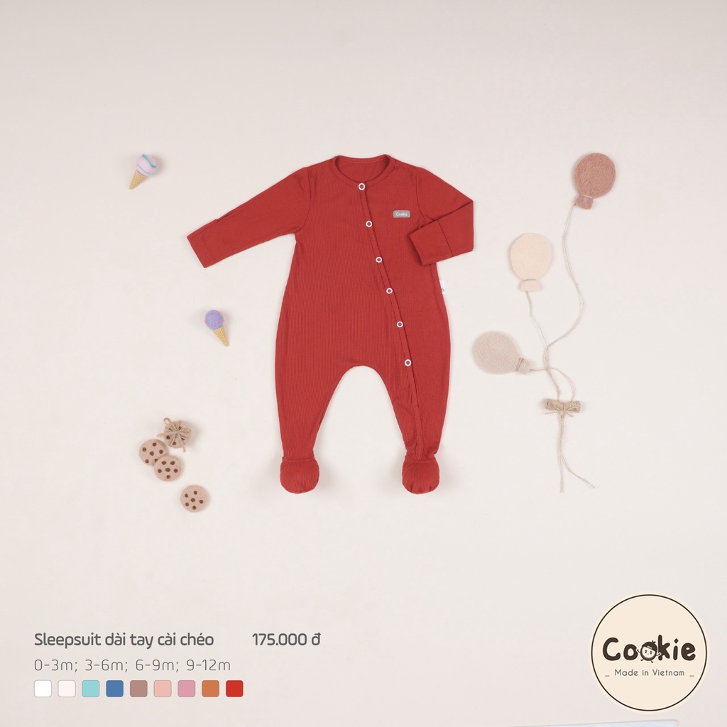 [COOKIE] Bộ Sleepsuit cho bé dài tay cài chéo liền tất & bao tay size 0-3m, 3-6m, 6-9m, 9-12m