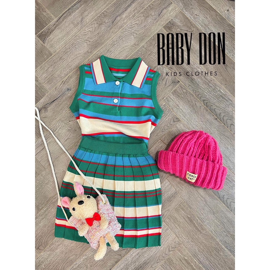 Set Len Áo Sát Nách Phối Chân Váy cho bé gái