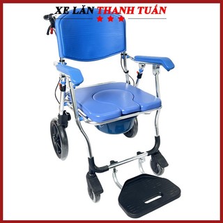 Xe lăn tắm đa năng GBM-019 bánh lớn đa năng – Tích hợp bô vệ sinh, phanh tay