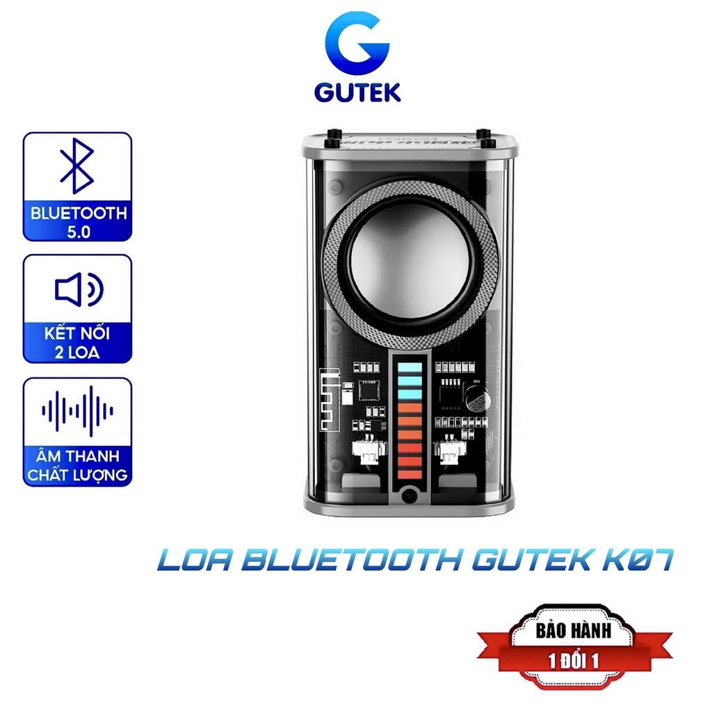 Loa bluetooth mini Gutek K07 nghe nhạc không dây bass mạnh đèn led nhiều màu