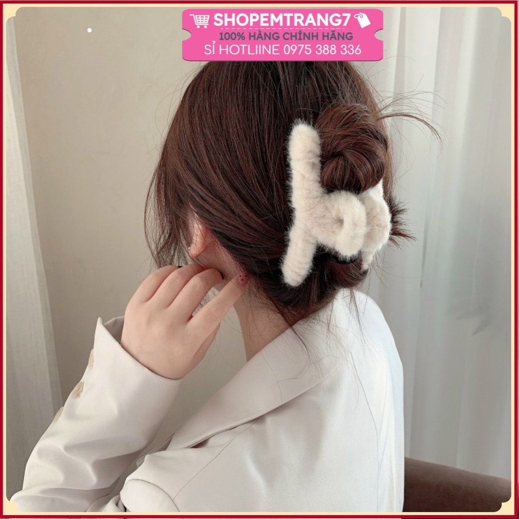 Kẹp Tóc Càng Cua Phối Lông Nhung, Phụ Kiện Tóc Thời Trang Cao Cấp 💕TAMNGUYEN💕 Cặp Tóc Phủ Lông Nhung Phong Cách Hàn Quốc