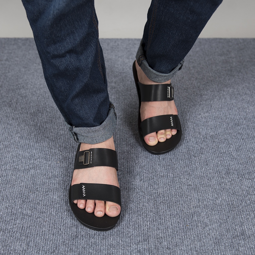 Dép nam quai ngang Polite - art da bò cao cấp 2 màu - BH 12 Tháng