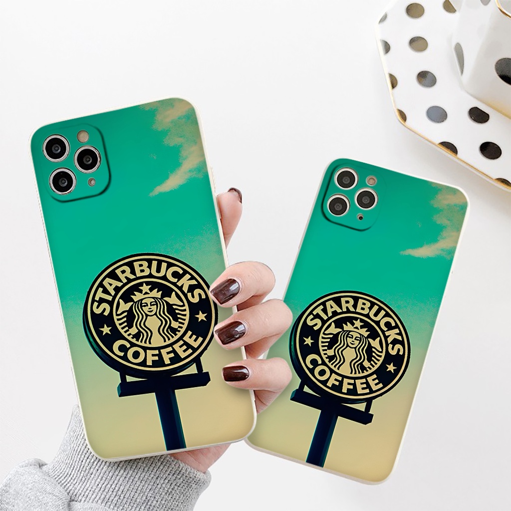 Ốp lưng Iphone viền vuông Cô gái Star.bucks Coffe đẹp cho iphone 6/7/8Plus X XS xr xsmax 11/12/13/14pro promax e5335