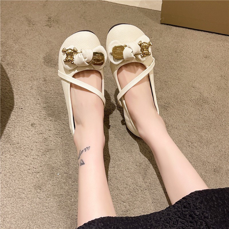 Giày bệt búp bê nơ gấu da mềm đế dẻo hàng QC