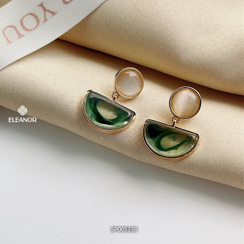 Bông tai nữ chuôi bạc 925 Eleanor Accessories đính đá mắt mèo xanh phụ kiện trang sức 5338