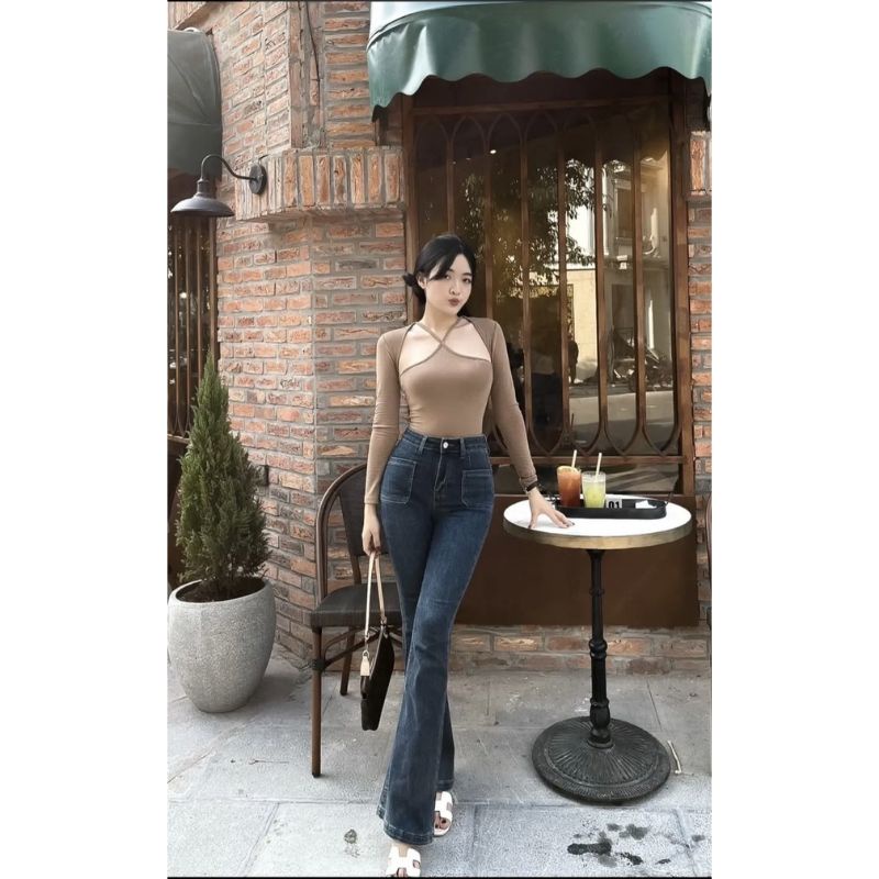 Quần bò jeans nữ ống loe cạp cao co dãn 4 chiều loe xẻ gấu, loe may gấu, loe cắt gấu NC Clothing | BigBuy360 - bigbuy360.vn