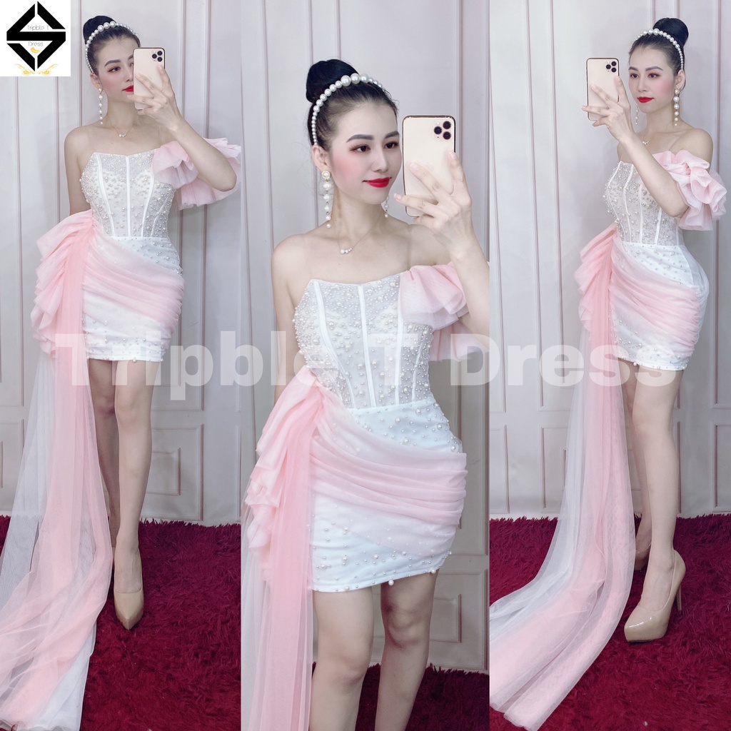 Đầm body dự tiệc TRIPBLE T DRESS phối lưới màu đính hạt toàn thân váy -size M/L- MS275Y
