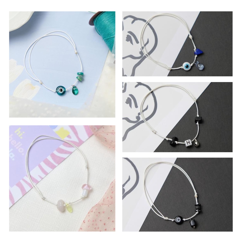 MaCherie Vòng tay unisex l Lắc chân unisex dây rút phối mắt quỷ Evil Eye, nấm và hạt cườm đa dạng mẫu