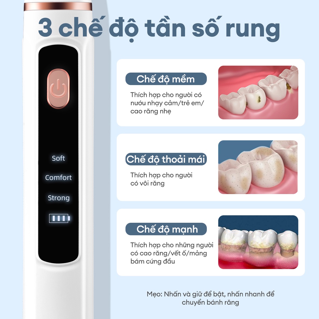 Máy lấy cao răng CKEYIN KQ158W loại bỏ vi khuẩn/vết ố trên răng/làm sạch răng nướu/kèm 2 đầu làm sạch thay thế tại nhà