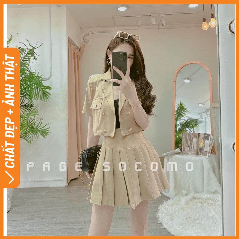 Set áo vest cộc túi hộp chân váy xếp ly Socomo B192023 - Hàng loại 1, chất đẹp - Giá tốt