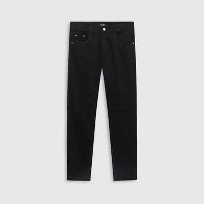 Quần jean nam ROWAY vải denim co giãn nhẹ, form slim , Jean đen rách gối
