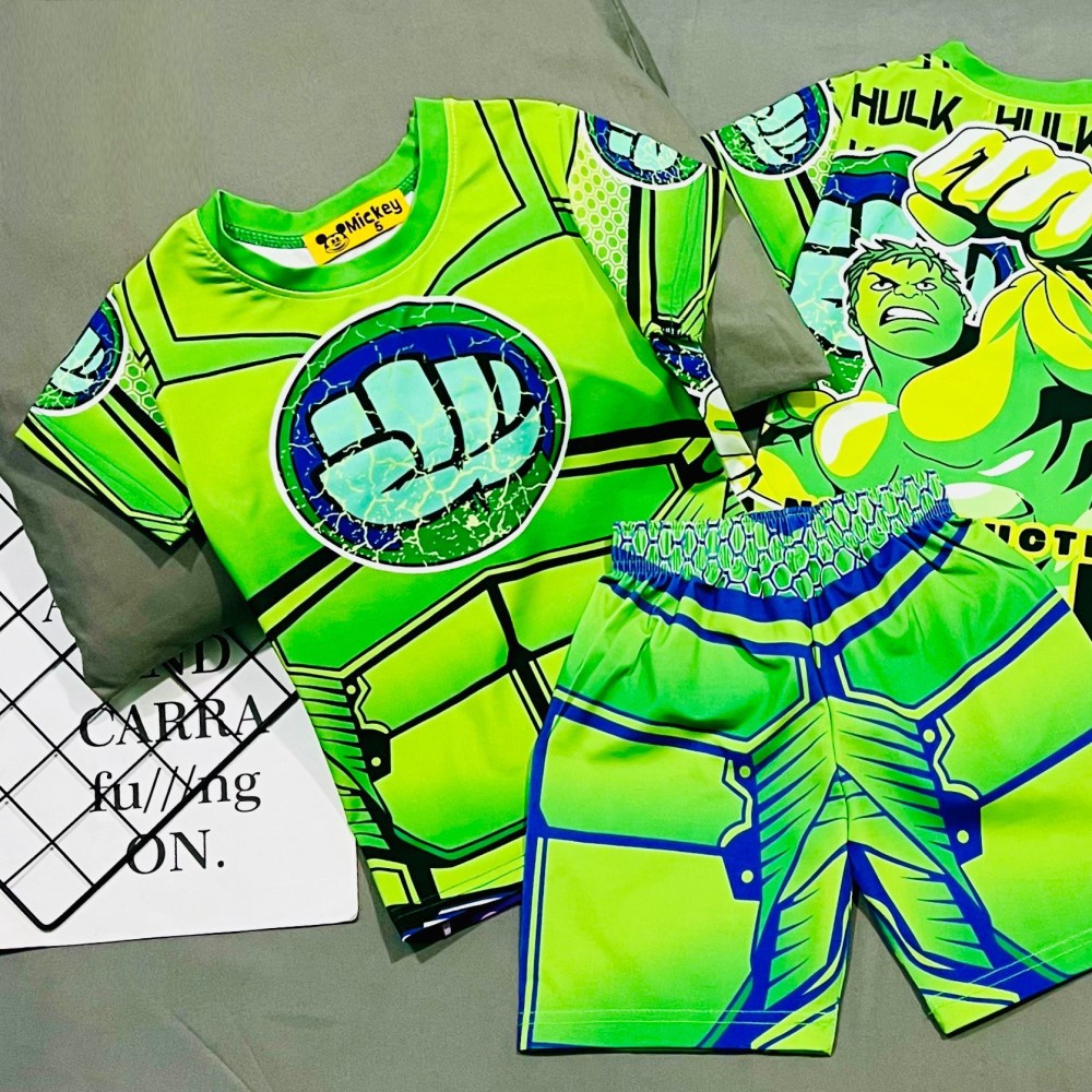 Bộ quần áo siêu nhân chất thun lạnh in 3D cho bé 9-18 kg