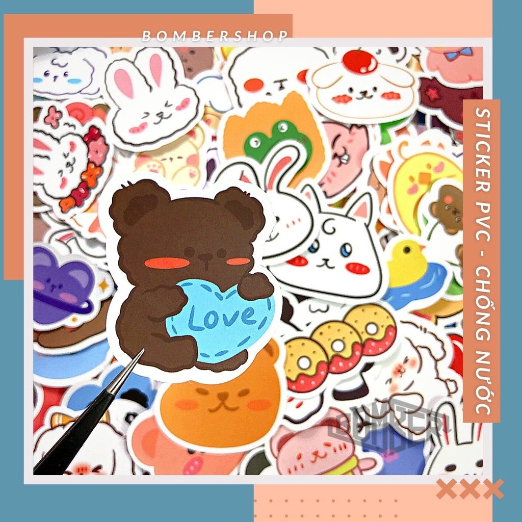 Set 20/40/60 sticker PVC Bb.Cute siêu cưng - đậm chất Kawaiii trang trí laptop / nón