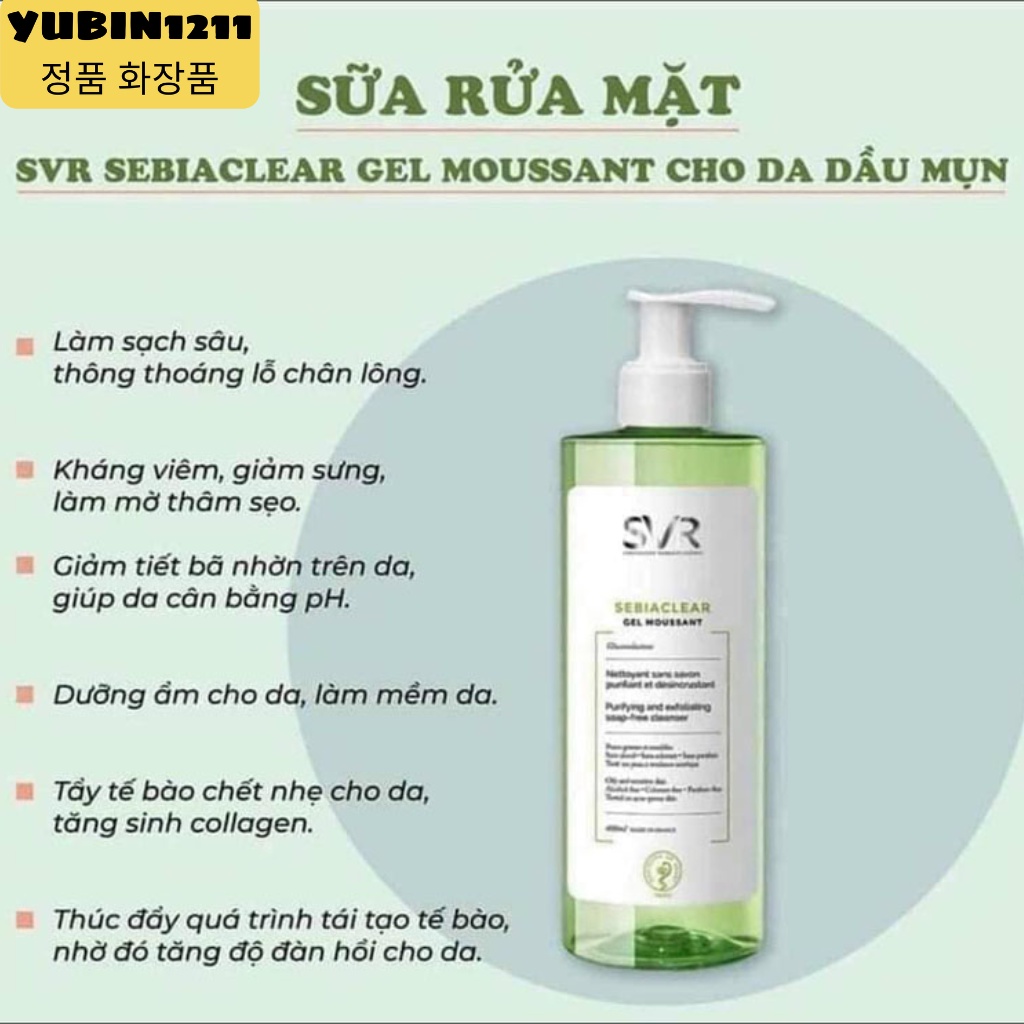 Sữa Rửa Mặt SVR Sebiaclear Gel Moussant Cho Da Dầu Mụn & Loại Bỏ Tế Bào Chết 55ml 200ml 400ml Chính Hãng - Yubin1211