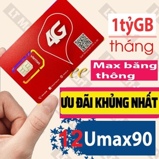 Sim 4G Viettel 12UMAX90 12MXH100 12V90B Trọn Gói 1 Năm Truy Cập Data Không Giới Hạn - Bh 1 năm