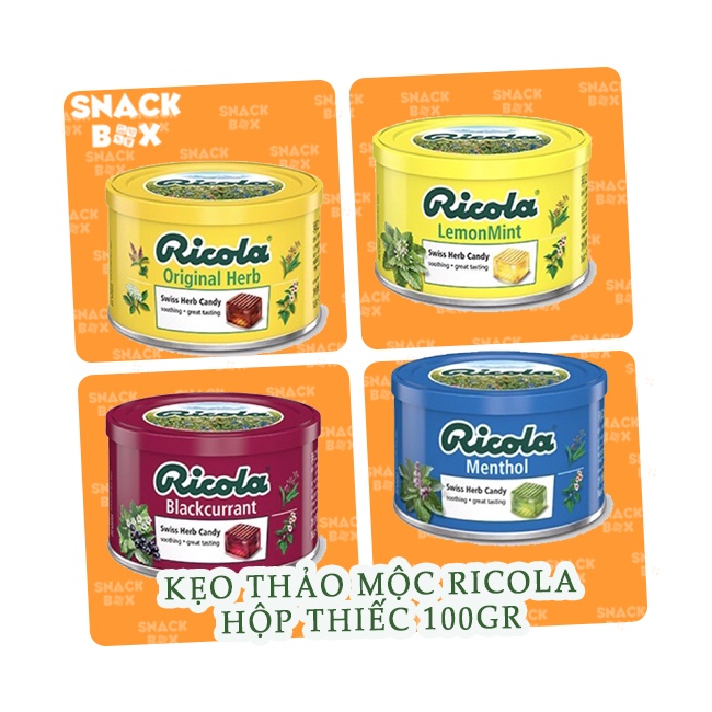 Kẹo Ngậm ho Thảo Mộc Ricola Hộp Thiếc Lemon Mint / Original Herbs 100g