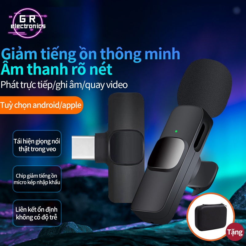 Bộ 2 micro thu âm không dây cài áo,Kỹ thuật giảm tiếng ồn 4 lớp ，Thu âm rõ nét 360° Một cổng cắm, ghép nối hai mic ,Tươ
