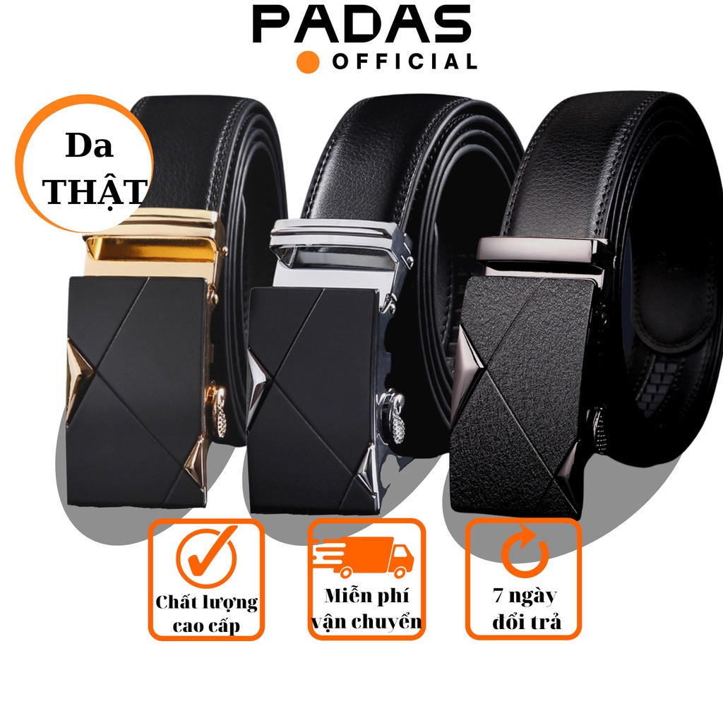 Dây nịt nam PADAS, thắt lưng nam cao cấp, dây lưng nam da bò thật khoá tự động sang trọng