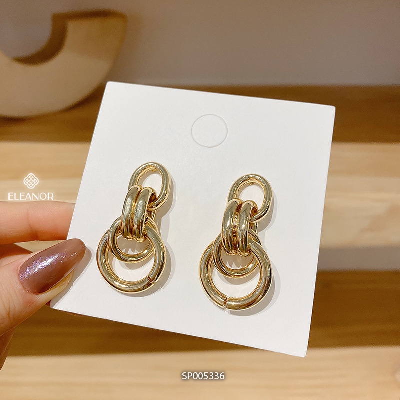 Bông tai nữ chuôi bạc 925 Eleanor Accessories hình tròn viền trơn basic phụ kiện trang sức 5336