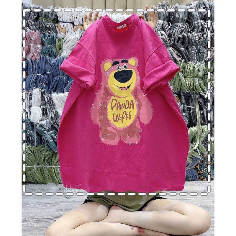 Áo thun Hana Thời Trang Unisex - Áo phông tay lỡ cotton khô 3158 Gấu Panta Wofks , áo thun nam nữ tay lỡ gấu hồng Panta