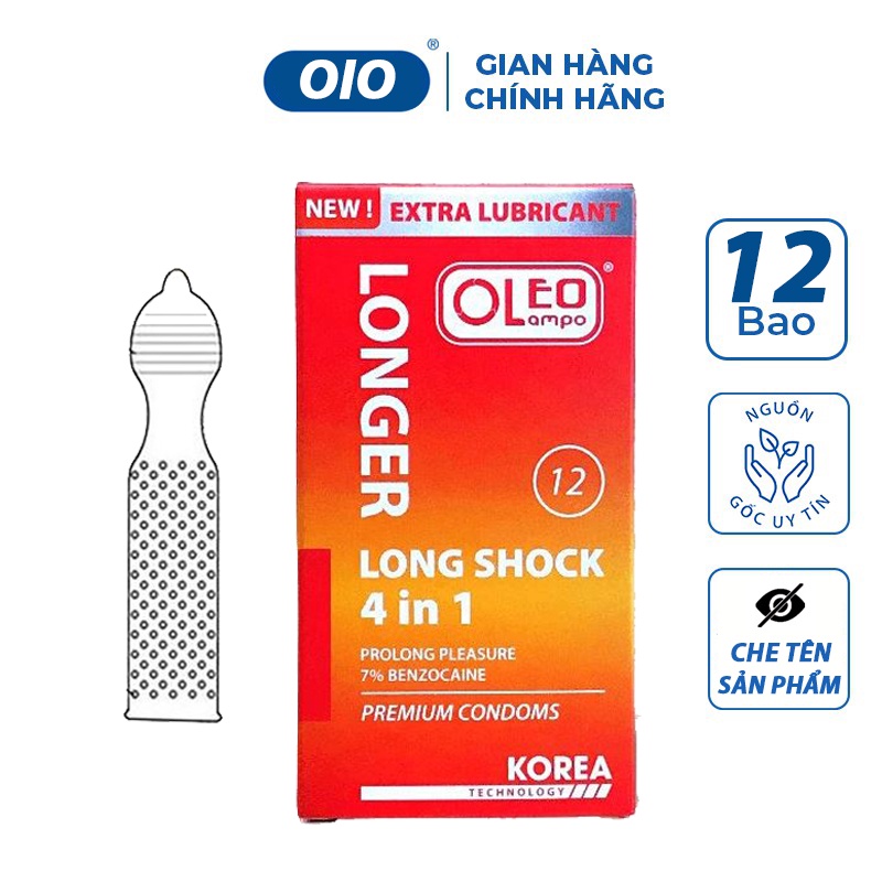 Bao cao su gân gai OLEO LAMPO Long Shock 4 in 1 gai êm nhiều gel tăng cường khoái cảm