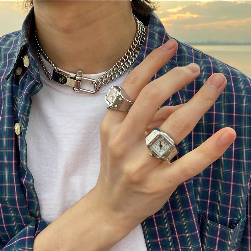 Đồng hồ nhẫn đeo ngón tay út, ngón trỏ, ngón cái, nhẫn đính đá nam nữ phong thủy mạ vàng đẹp